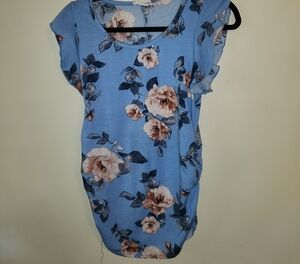 Comfortable Maternity Floral Women's Blouse in Blue